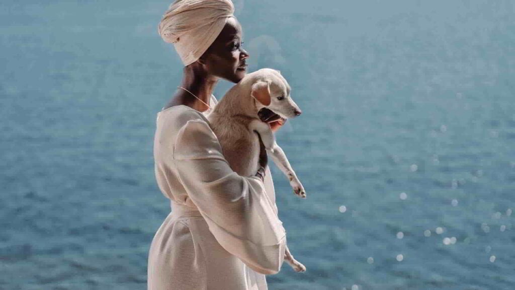 optimized black woman spritual water feminine power awakened dog white